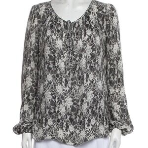 L'Agence 100% Silk Blouse Top Womens 0 Lace Pattern Tie Front Feminine Flowy